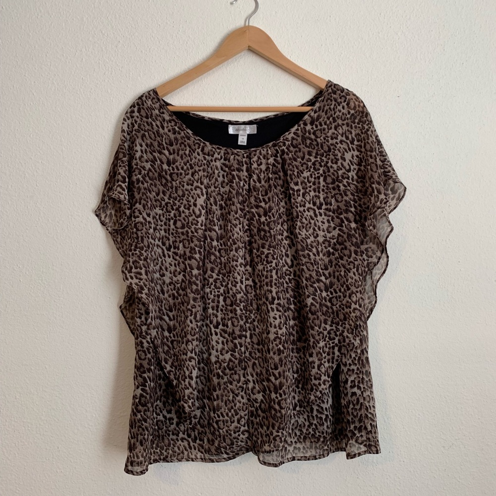 Cheetah Print Ruffle Sleeve Blouse Size 1X
